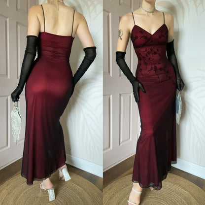 John Charles 90s red stretch beaded evening dress UK 10