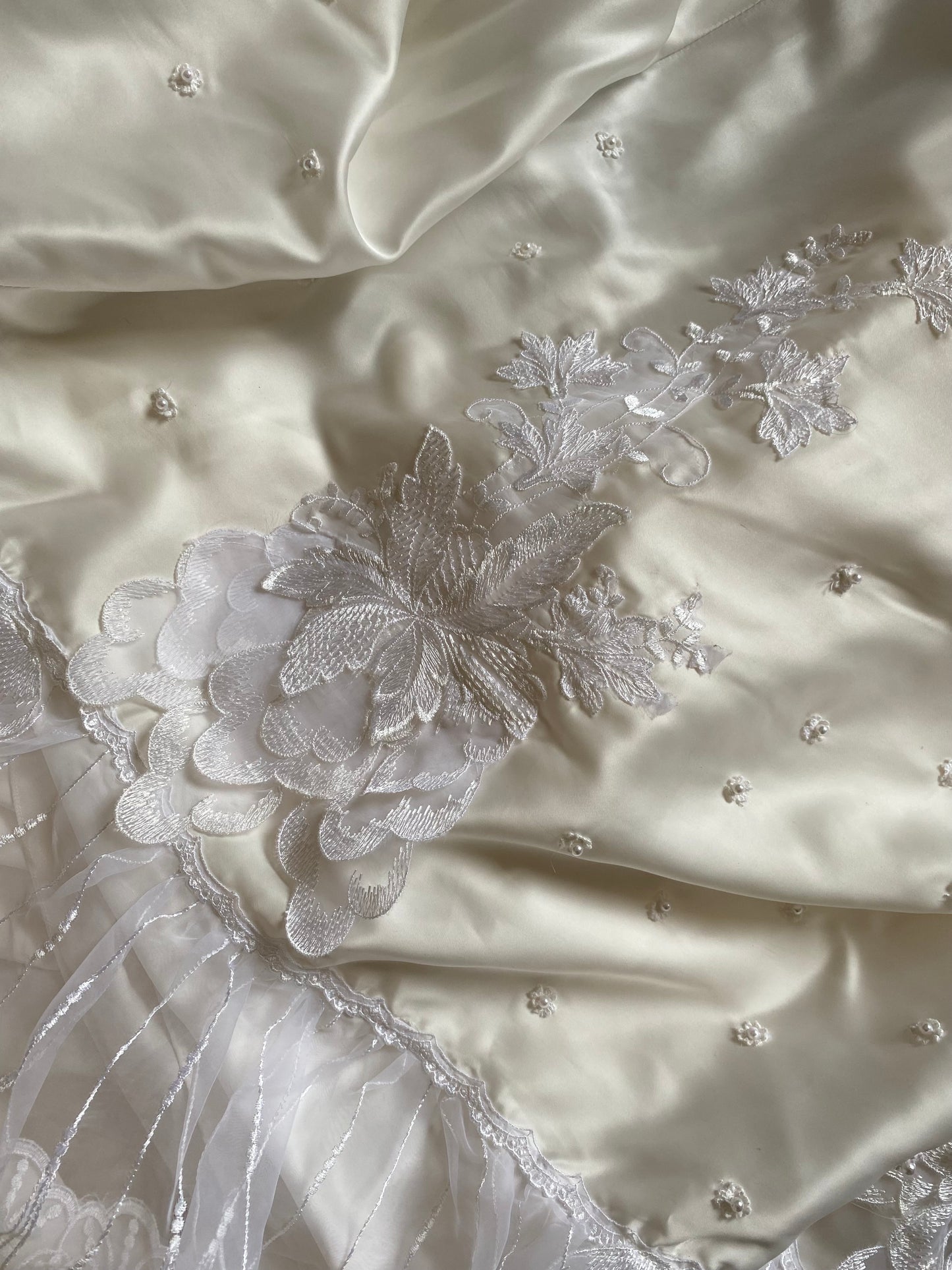 80s lace satin wedding dress with removable sleeves UK 10