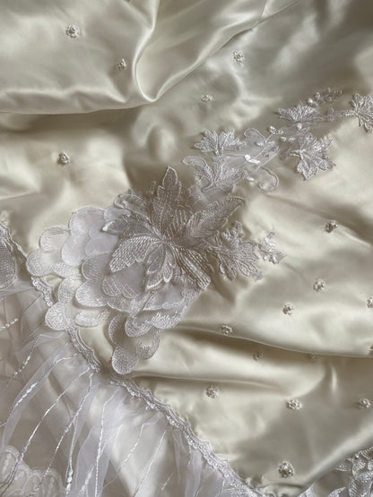 80s lace satin wedding dress with removable sleeves UK 10