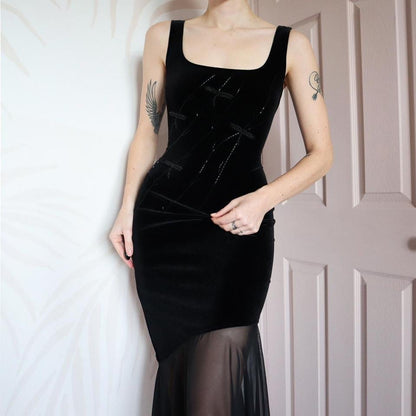 Joseph Ribkoff Black Velvet Beaded Dress & Shawl UK 12