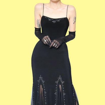 Vintage 90s black stretch evening dress UK 18-20