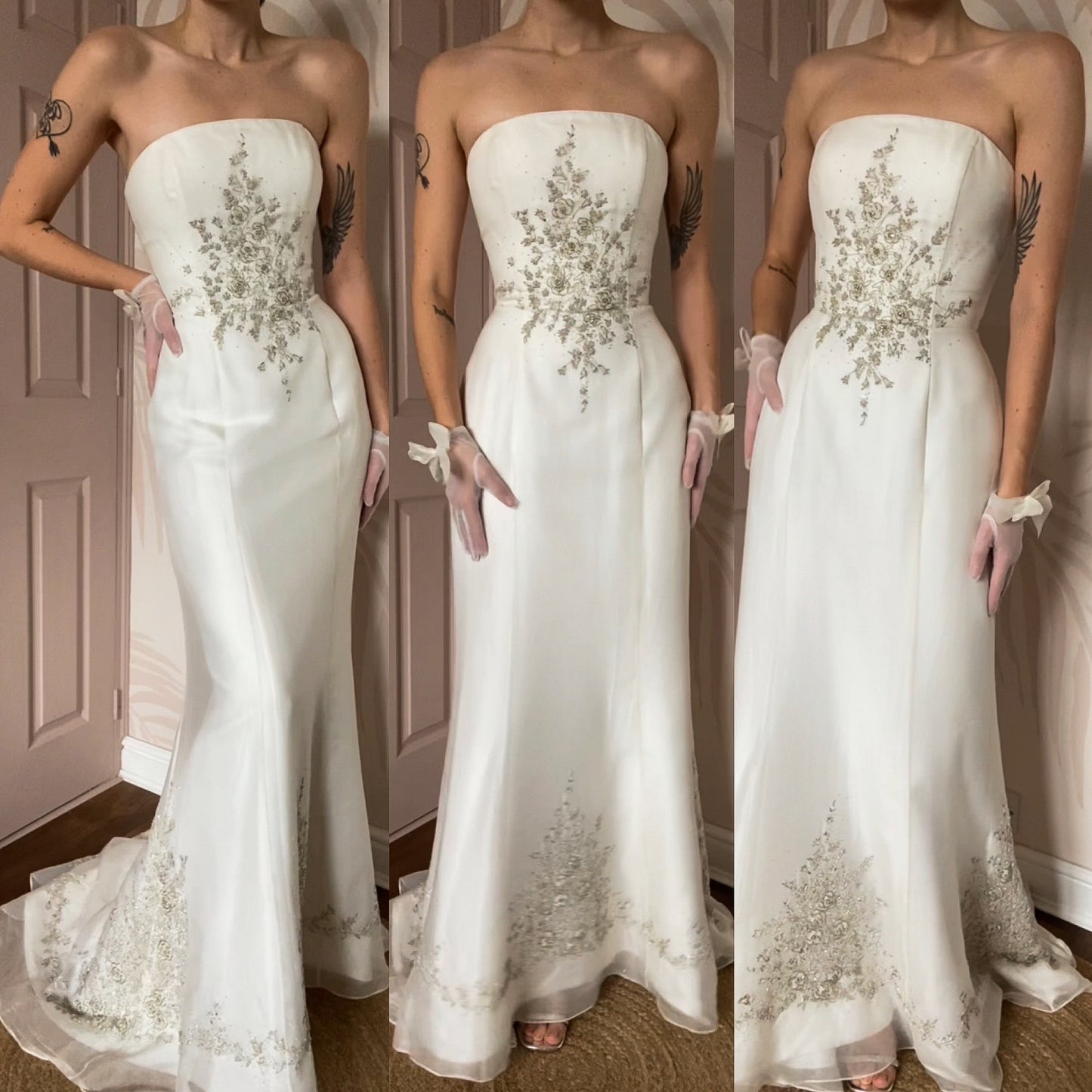100% silk strapless wedding dress UK 12