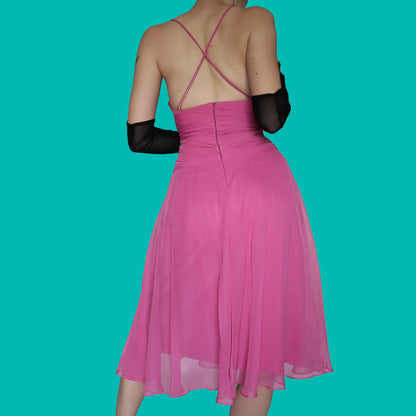 Pink chiffon After Six midi dress UK 12