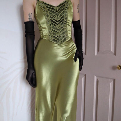 YVE London green satin evening gown UK 8