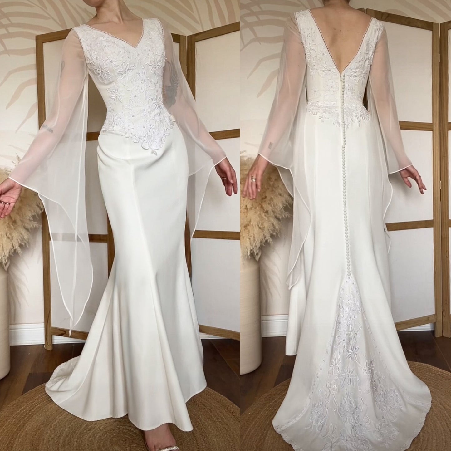 Ivory ethereal long sleeve lace wedding dress uk 10