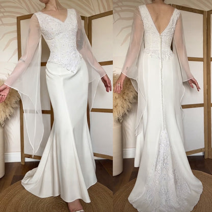 Ivory ethereal long sleeve lace wedding dress uk 10