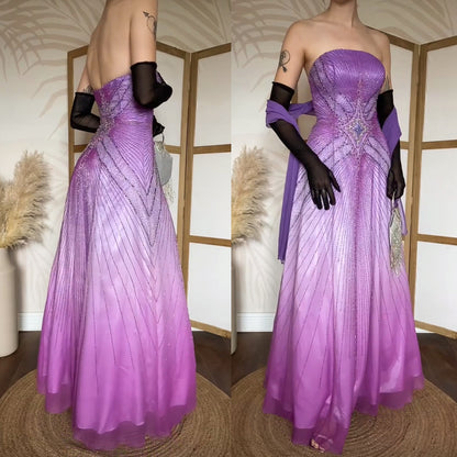 Purple silk beaded prom dress & shawl uk 12