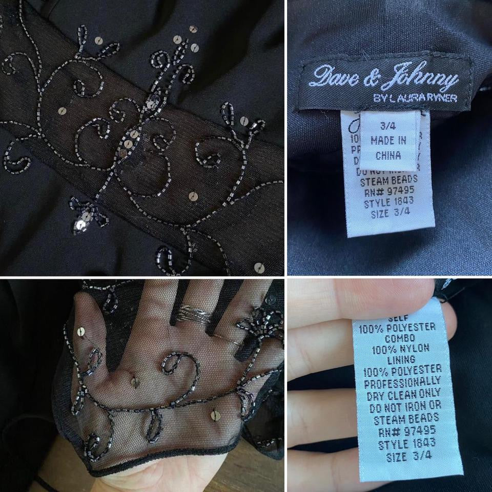 Black Dave & Johnny sheer beaded evening dress uk 8