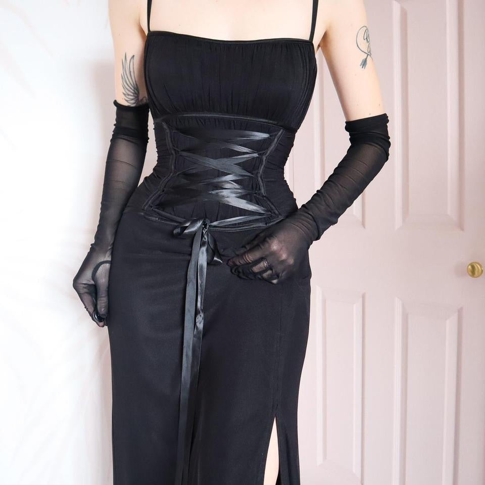 Black Tadashi lace up evening gown UK 10