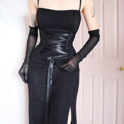 Black Tadashi lace up evening gown UK 10