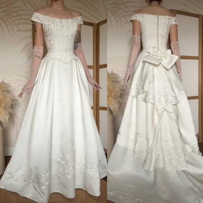 Ivory off shoulder fit & flare wedding dress uk 12