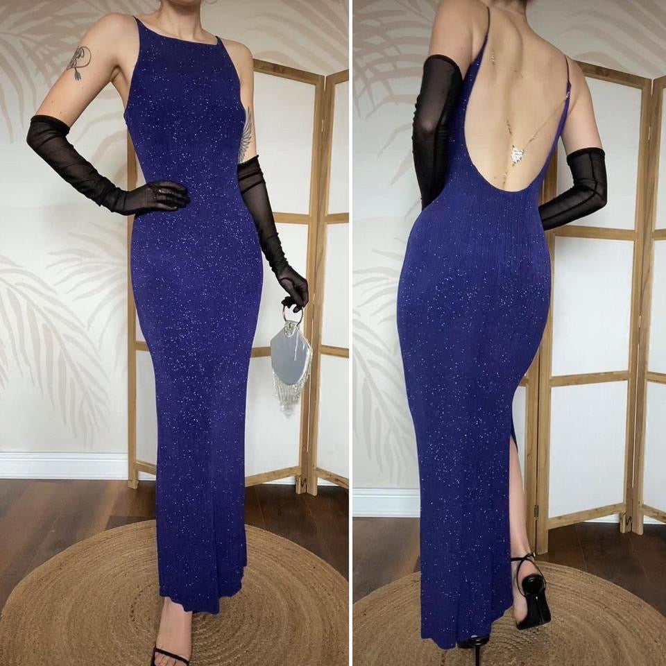 Dave & Johnny purple glittery stretch evening dress UK 10-12