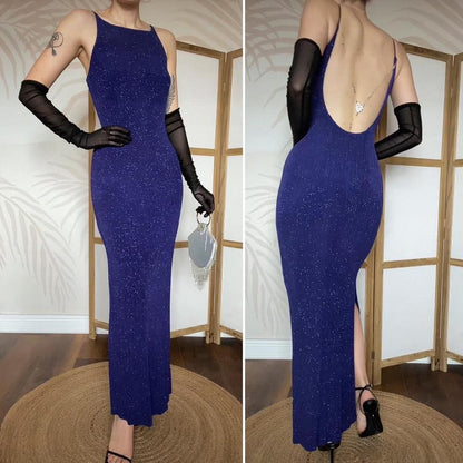 Dave & Johnny purple glittery stretch evening dress UK 10-12