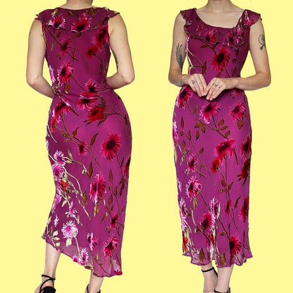 Pink 100% silk devore slip dress UK 12-14