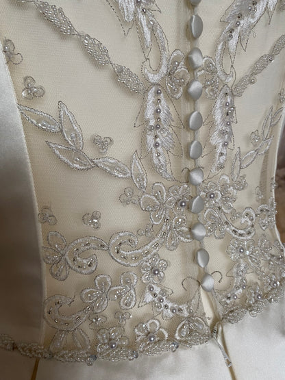 Hilary Morgan ivory satin fit & flare wedding dress uk 14