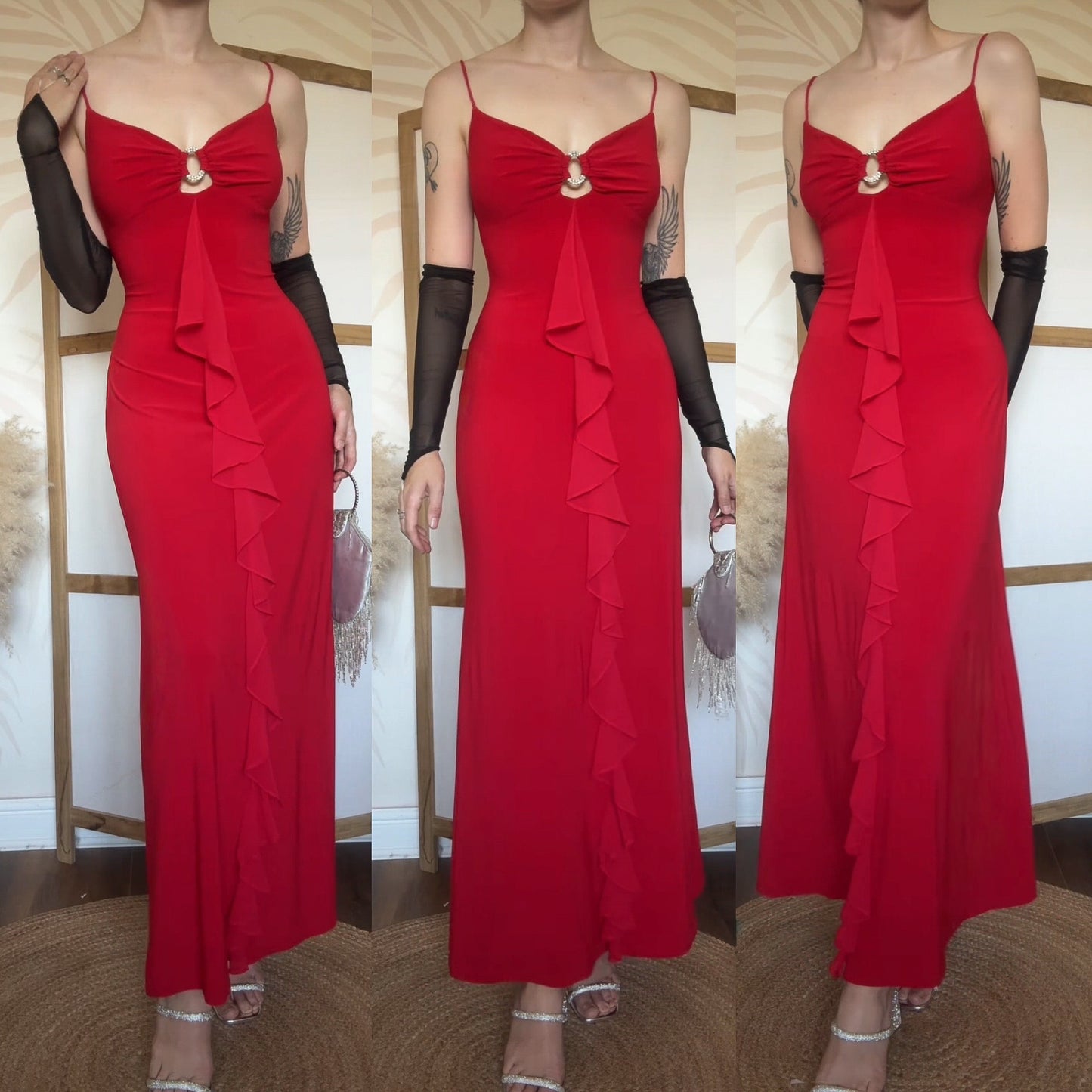 Red stretch bodycon evening dress uk 10-12