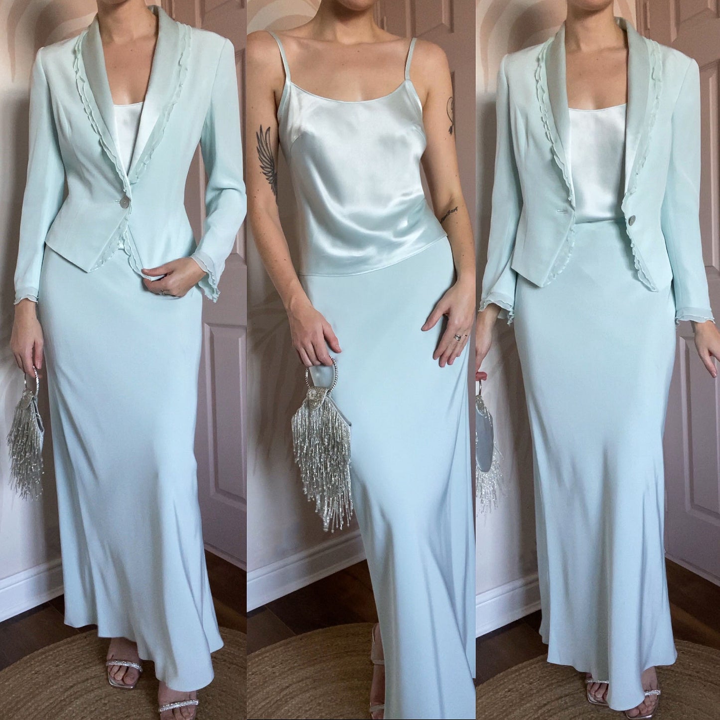 Baby blue Dusk 3 piece evening suit UK 10