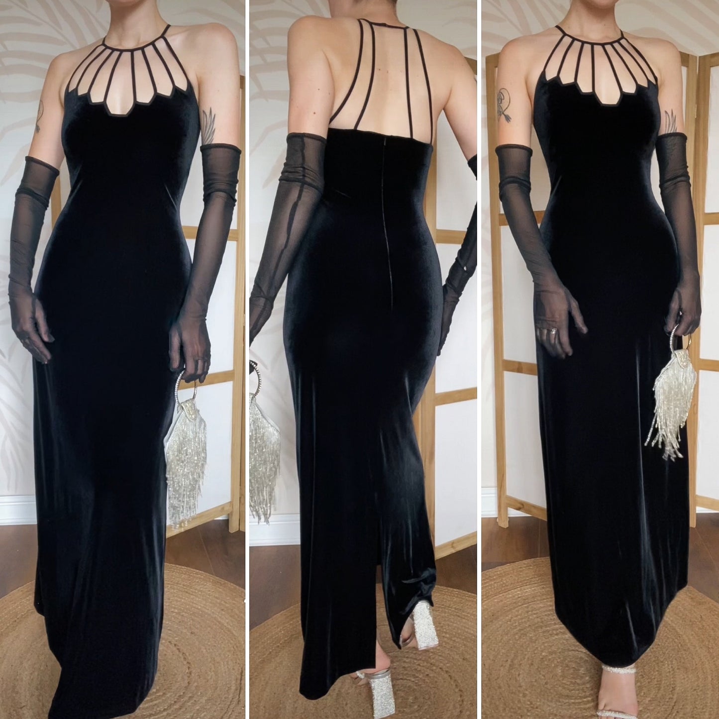 Gina Bacconi black velvet evening gown UK 10/12