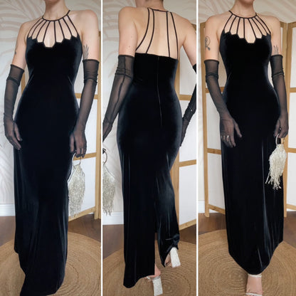 Gina Bacconi black velvet evening gown UK 10/12