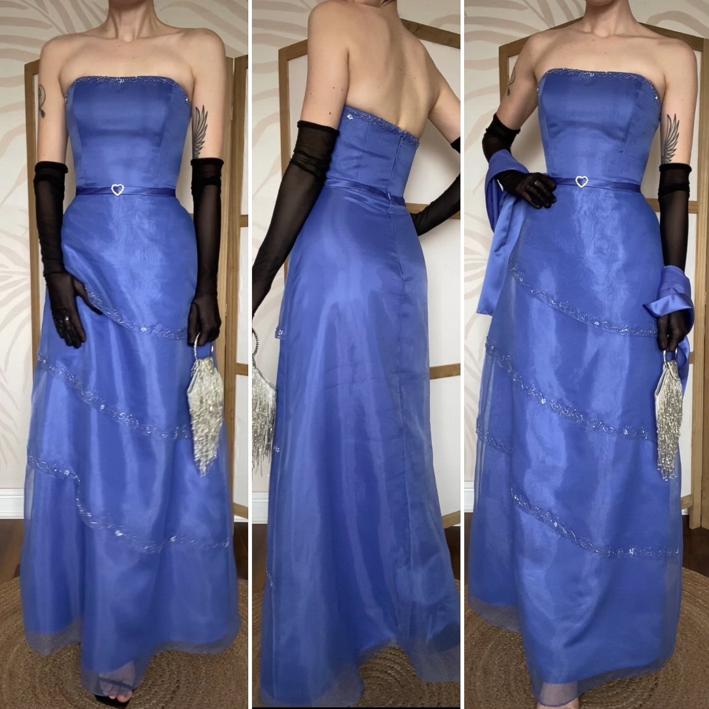 Cornflower blue Hilary Morgan layered prom dress & shawl uk 12