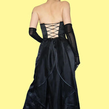 Load image into Gallery viewer, Black Morgan &amp; Co glittery strapless a-line gown UK 10-12
