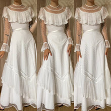 Load image into Gallery viewer, White 70s lace long sleeve wedding dress UK 10
