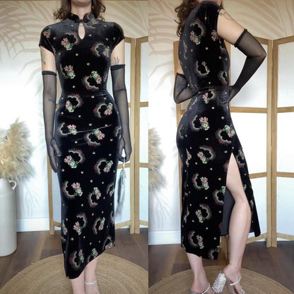 Charlotte Halton black velvet 90s dress uk 12