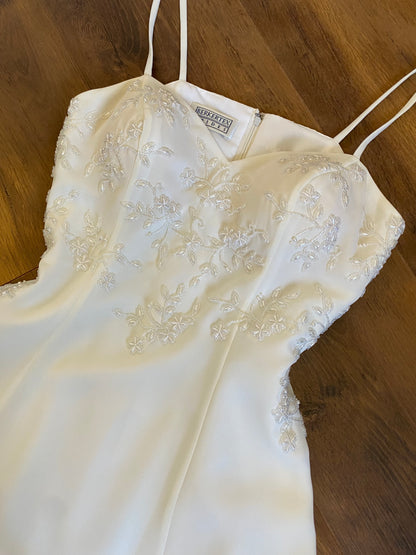 90s ivory beaded a-line wedding dress & shawl uk 6-8