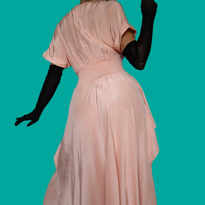 Peach short sleeve midi evening dress UK 10