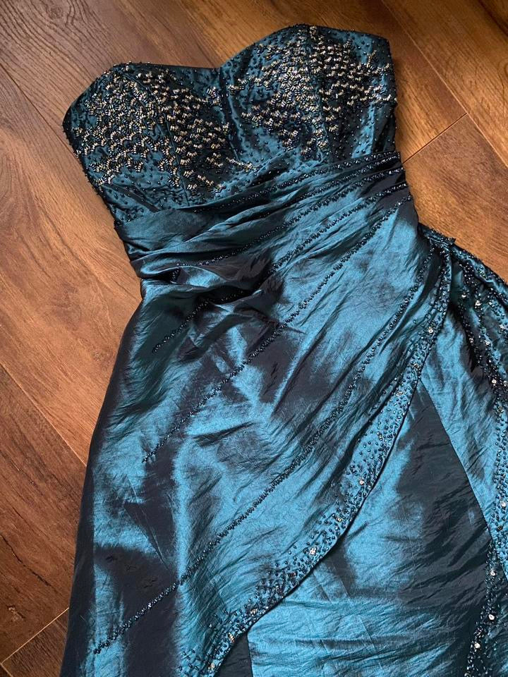 Teal beaded strapless prom dress uk 8