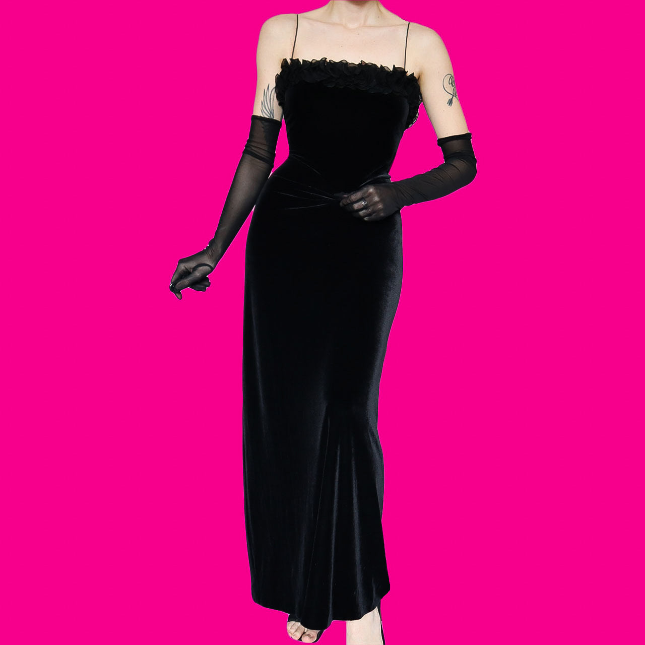 Black velvet Gina Bacconi evening dress UK 14