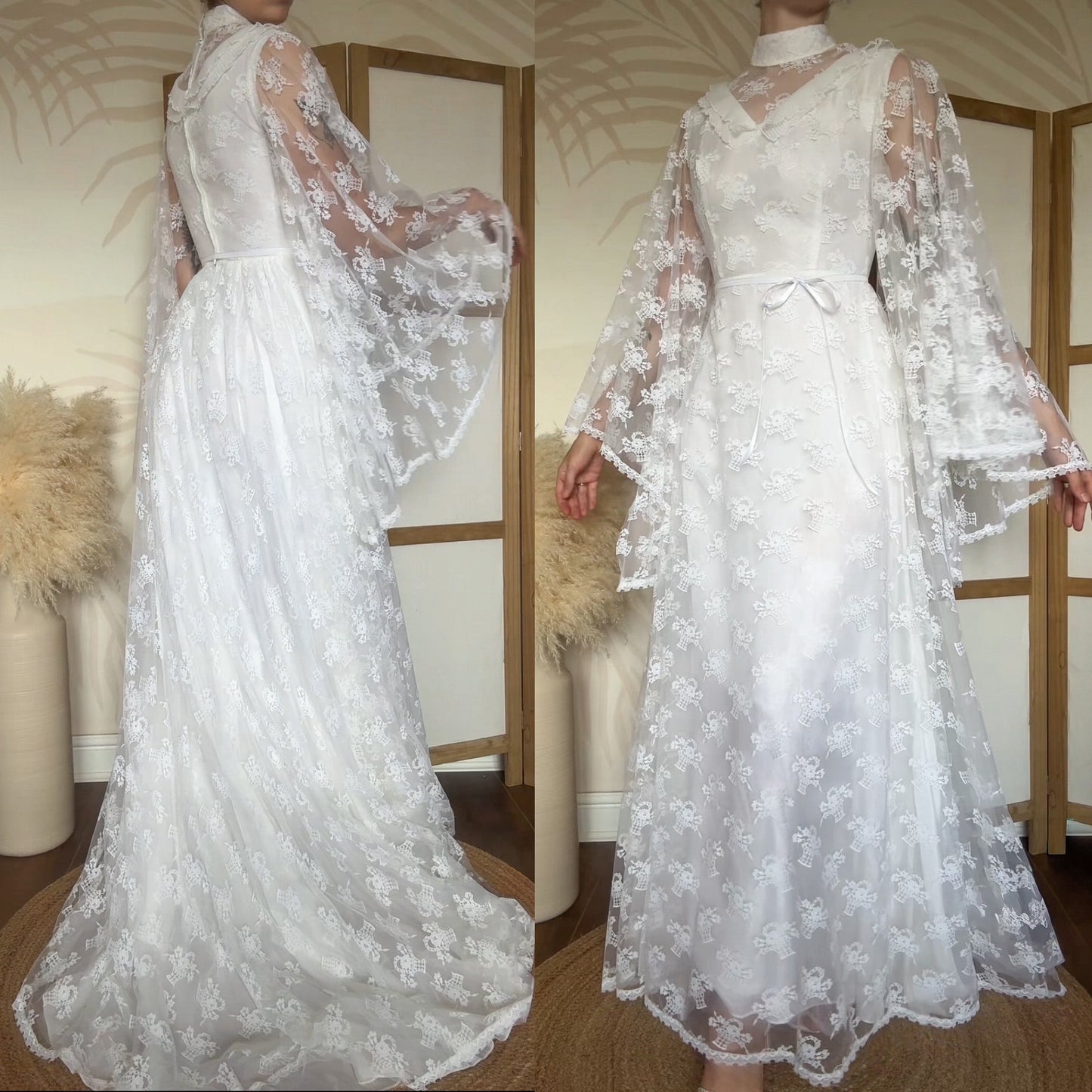 White lace flared sleeve wedding dress uk 8
