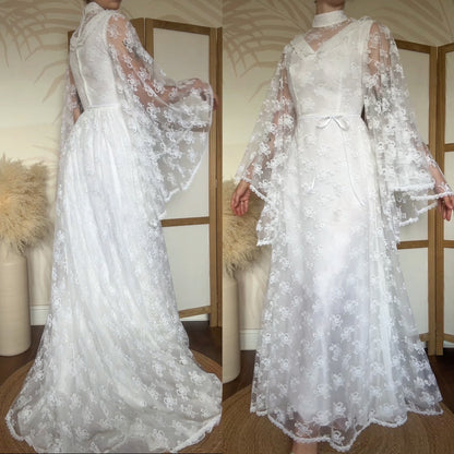 White lace flared sleeve wedding dress uk 8