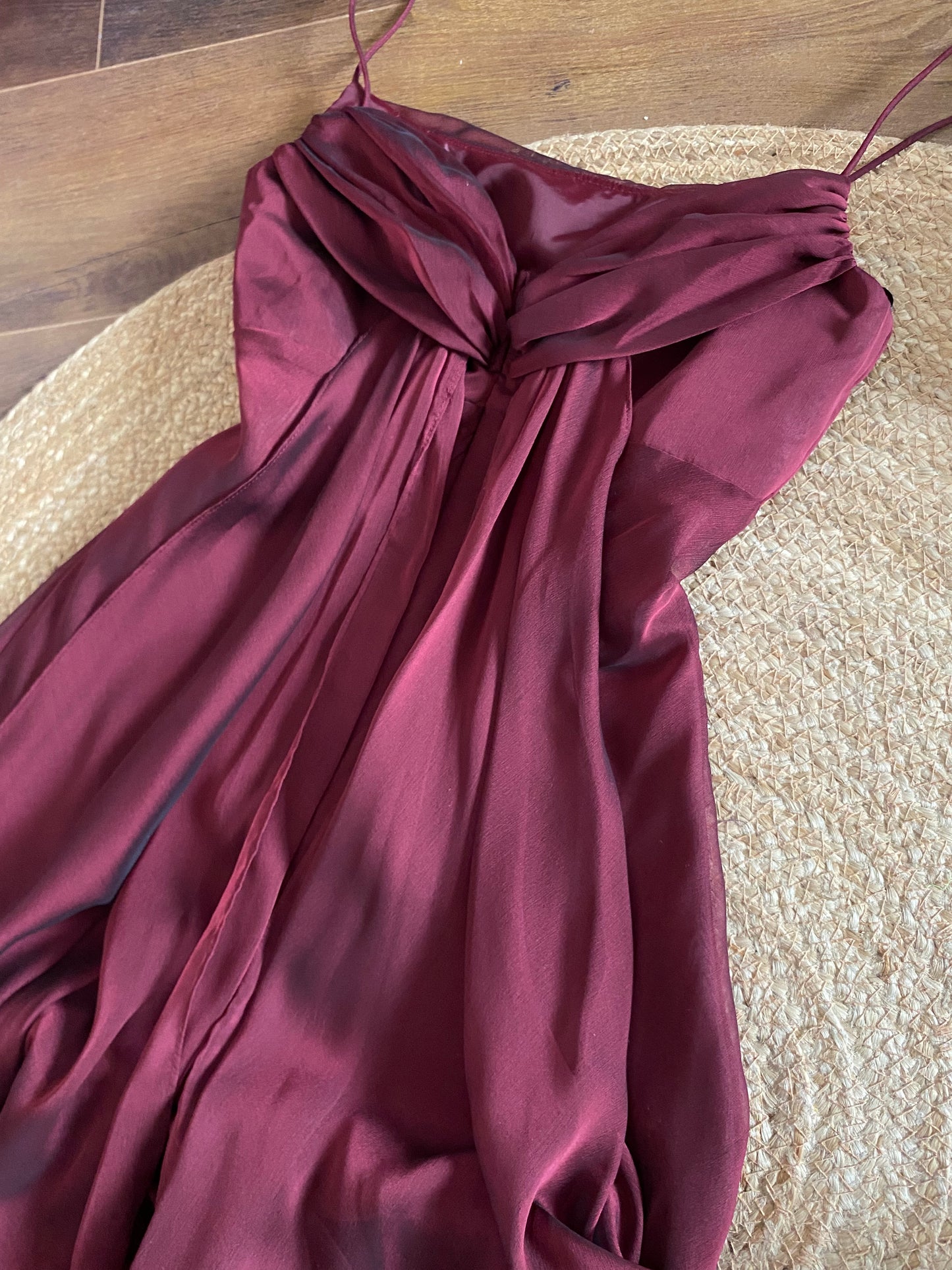 Burgundy chiffon Betsy & Adam prom dress uk 10-12