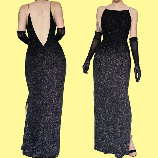 Black Dave & Johnny glittery stretch gown UK 14