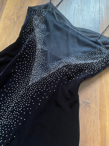 Dave & Johnny black velvet stretch beaded evening dress uk 10