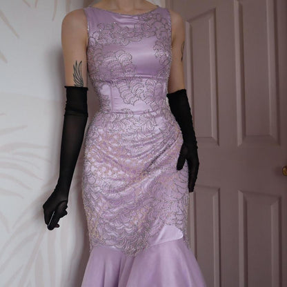 Lilac beaded Goya fishtail prom dress UK 10