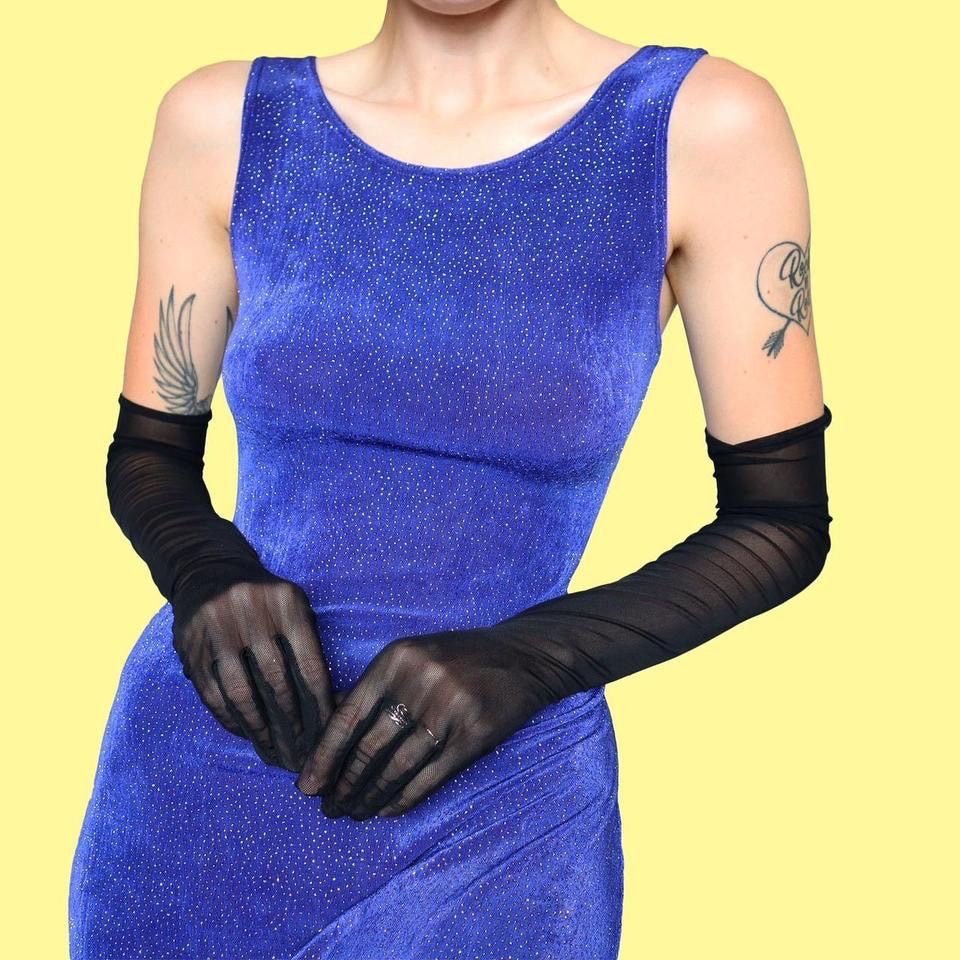 Blue glittery stretch evening dress UK 12