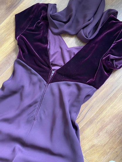 Niki Livas Petite purple short sleeve evening dress uk 10