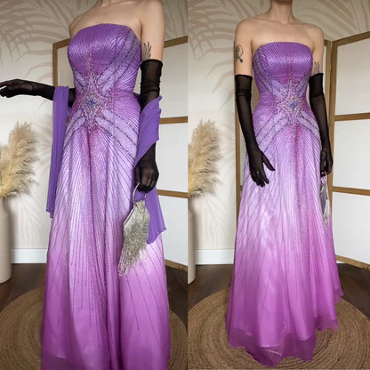 Purple silk beaded prom dress & shawl uk 12