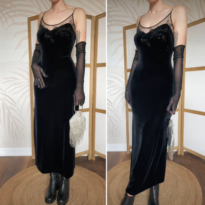 Debut black velvet stretch evening dress uk 14