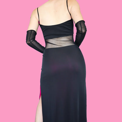 Black After Six stretch sheer waist evening dress UK 16
