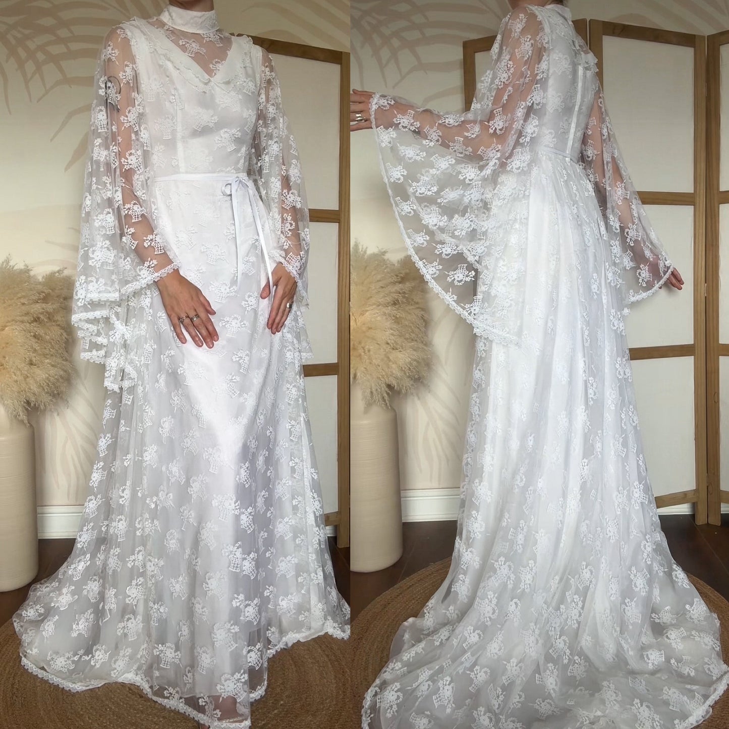 White lace flared sleeve wedding dress uk 8