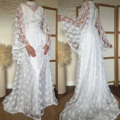 White lace flared sleeve wedding dress uk 8