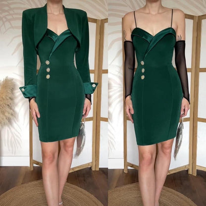 Forest green stretch 2-piece dress & jacket set uk 10