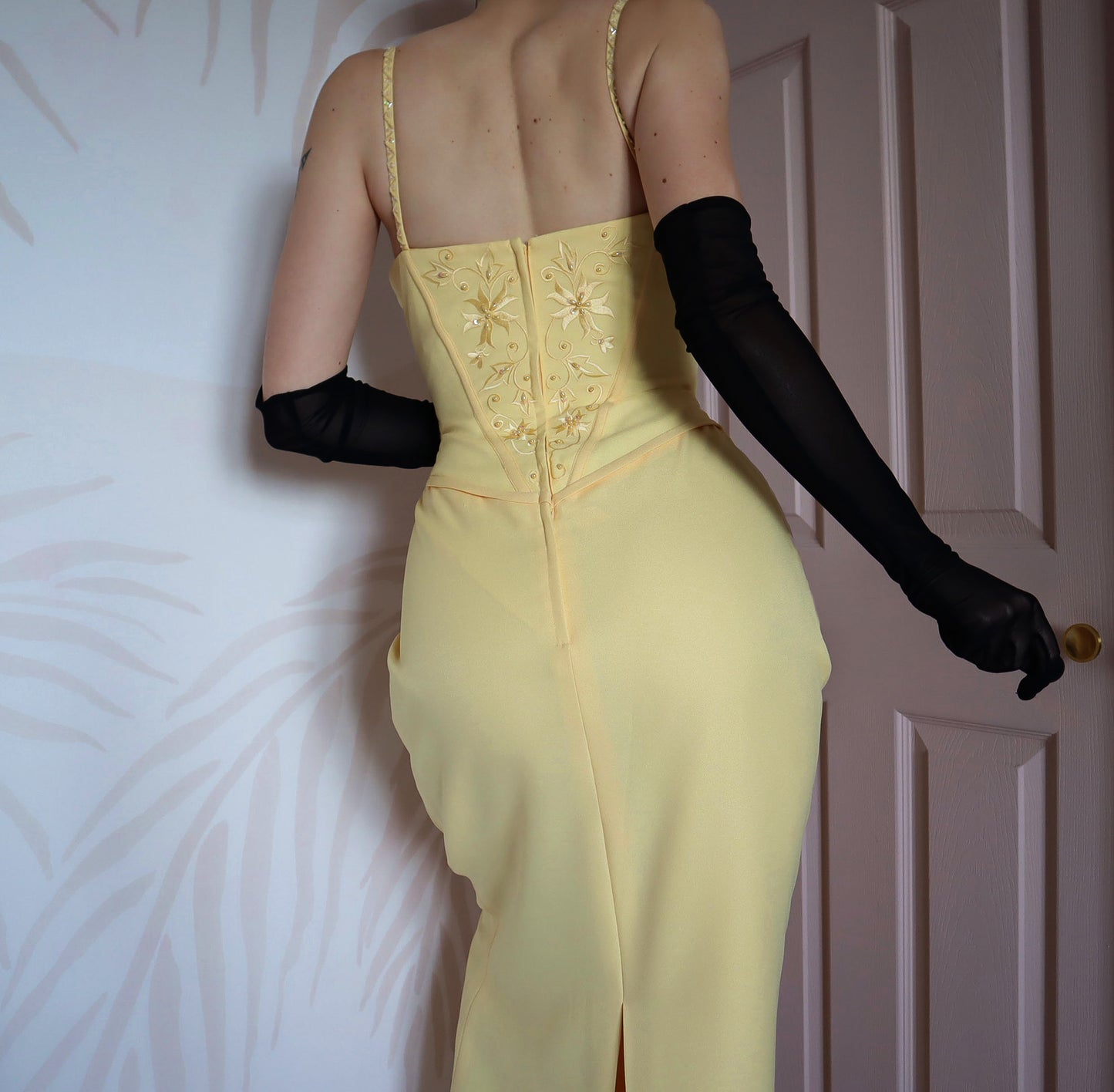 Hilary Morgan vintage yellow evening dress UK 14-16