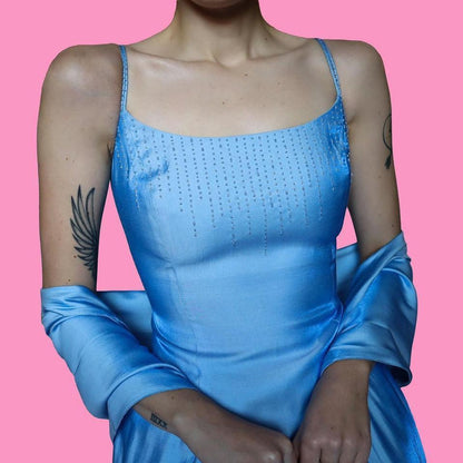 Debut ice blue a-line beaded dress & shawl UK 10