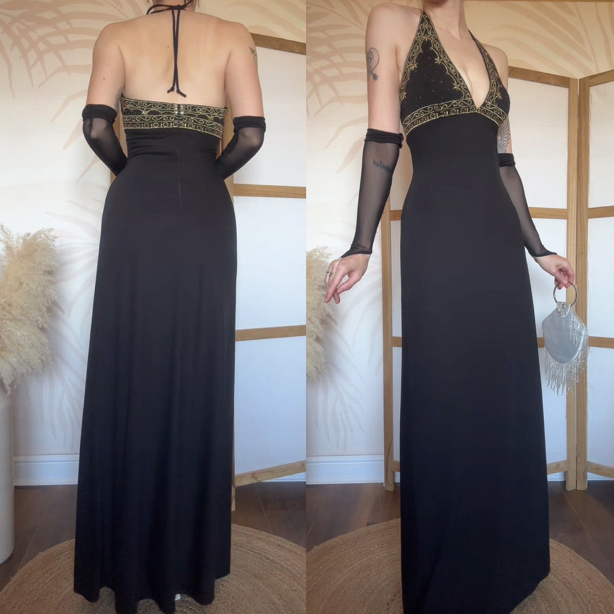 Black stretch halter neck evening dress uk 12