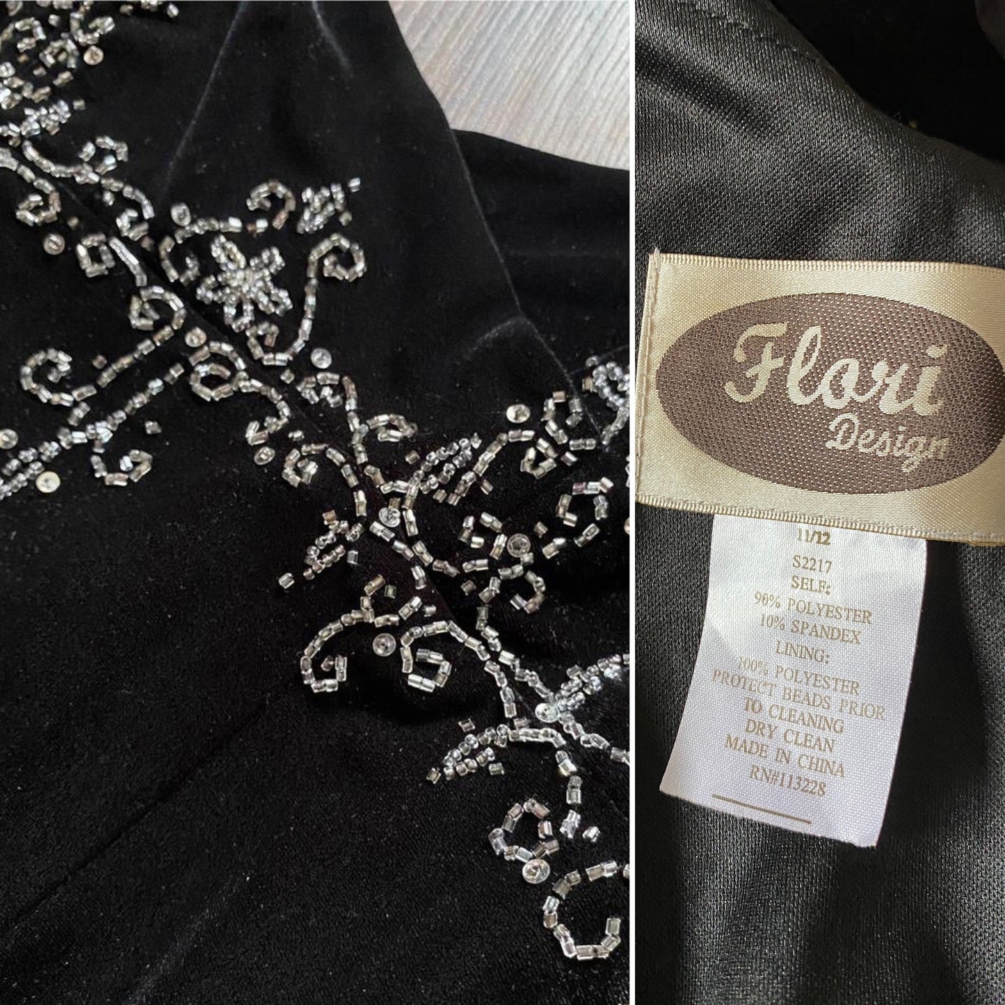 Black velvet beaded stretch evening dress uk 12-14