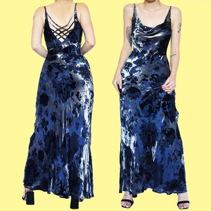Blue velvet devore evening dress UK 12-14